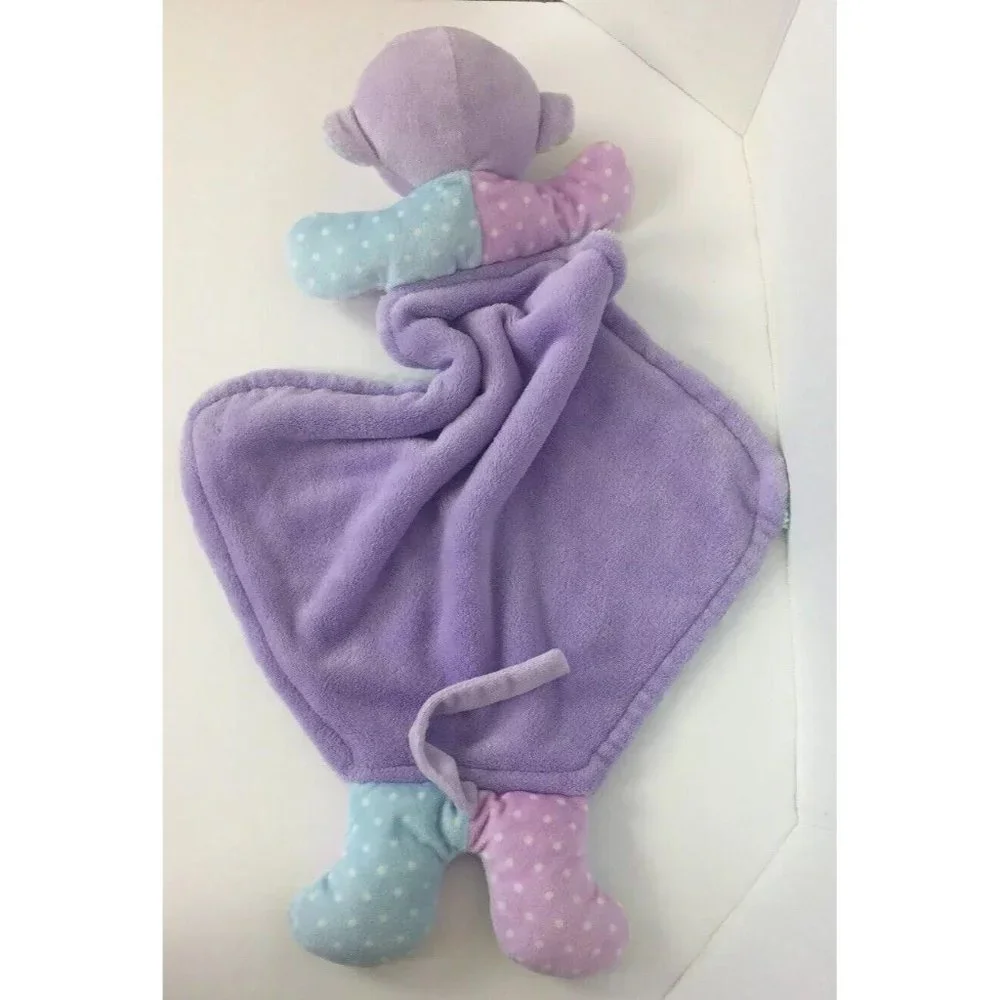 Plush Monkey Lovey Security Blanket Pastel‎ Tail Arms Legs Blue Purple Minky